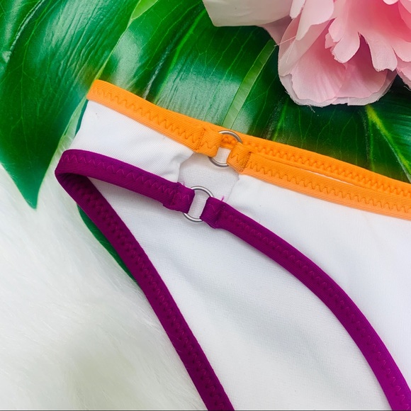 Athleta White Yellow Fuchsia Blue Color Block Bikini Bottoms Size Small NWT - Picture 3 of 8